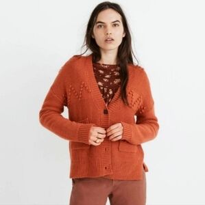 Madewell S Zigzag Bobble Cardigan Sweater Terracotta Wool Alpaca Pockets